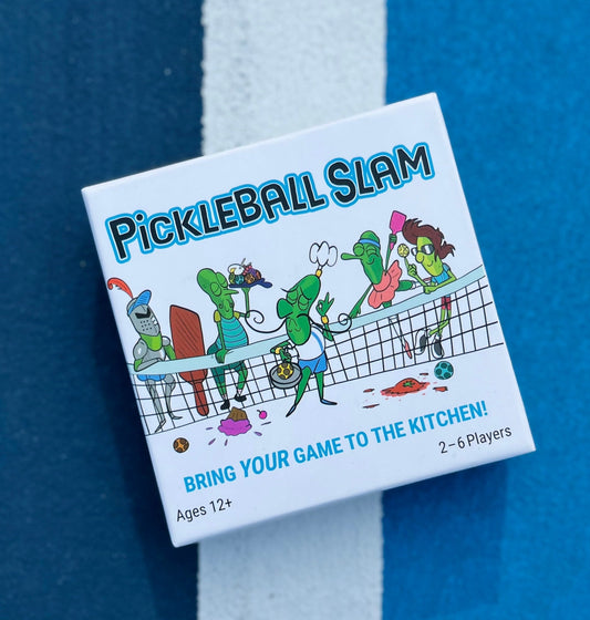 Card game box on court with unique pickleball characters